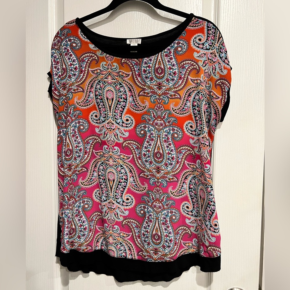 Spense Orange and Pink Graphic Blouse